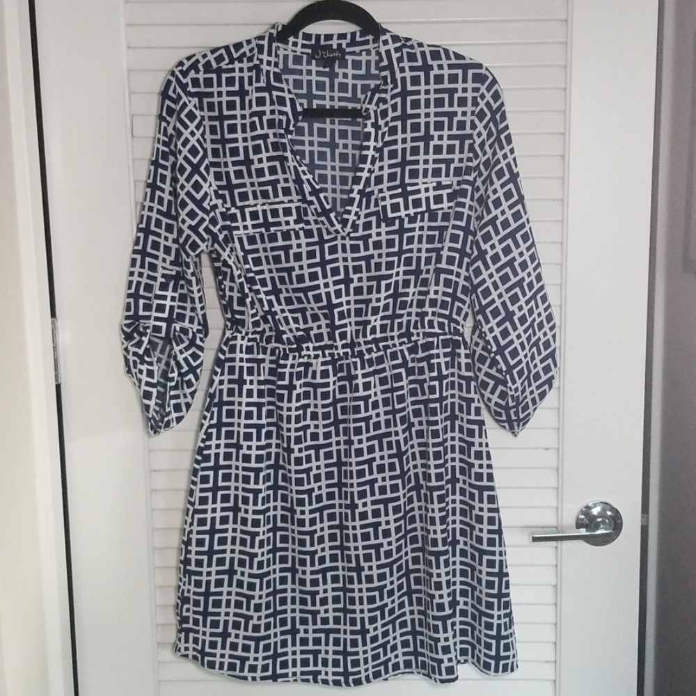 Navy & White Geometric Dress